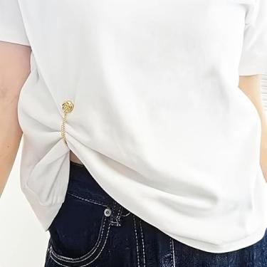 Imagem de 6 peças camiseta flor camélia botão encurtamento ajustável manga bainha botões de fixação, sem costura e sem ferramentas pinos de botão para jeans