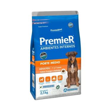 Imagem de Ração para Ambientes Internos Cães Adultos Porte Médio Frango e Salmão Premier 2,5Kg