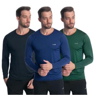 Imagem de Kit 3 Camisa Camiseta Masculina Manga Longa Proteção Solar Uv Segunda 