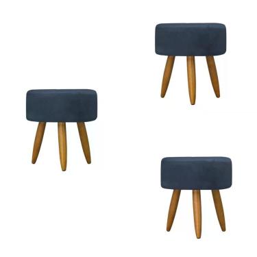 Imagem de Kit 03 Puff Decorativo Redondo - Azul Marinho Azul Marinho