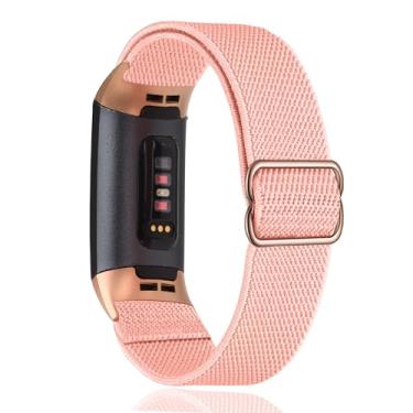 Imagem de Pulseira de nylon elástico ajustável compatível com Fitbit Charge 3/4 para mulheres e homens, pulseira de substituição de tecido macio respirável para Fitbit Charge, rosa