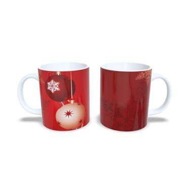 Imagem de Caneca de Cerâmica para Natal, Branca com Decoração Festiva, Design de Estrelas e Bolas Douradas, 325ml (12)