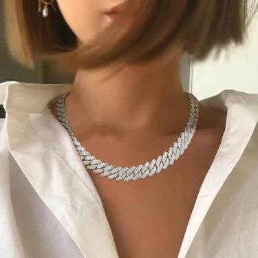 Imagem de 1 colar de diamante prata 45 cm conjunto de acessórios com diamantes brilhantes colar cubano adequado para participar de várias festas