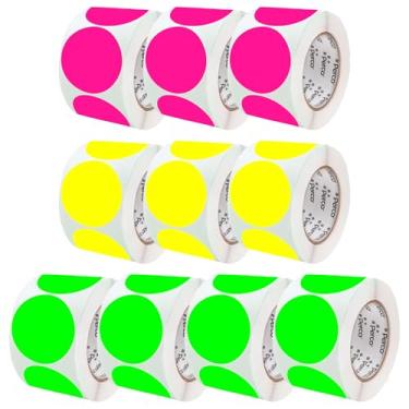 Imagem de Perco Etiquetas adesivas perfuradas de 10 cm — 10 rolos, 4.000 adesivos fluorescentes redondos (4 verdes, 3 amarelos, 3 rosas) — com adesivo permanente para sinalização de eventos, avisos de segurança