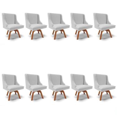 Imagem de Kit 10 Cadeiras Estofadas Giratória Para Sala De Jantar Lia Linho Cinza - Ibiza
