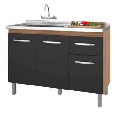 Imagem de Balcão Gabinete Para Pia Anyta 118cm 03 Portas Sem Tampo Savana Preto - Abmaza