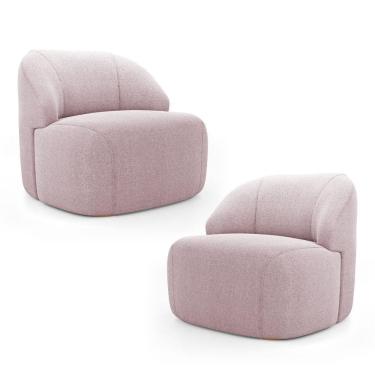 Imagem de Kit 02 Poltronas Decorativas Kaya Orgânica Bouclê Rosê - Abmaza