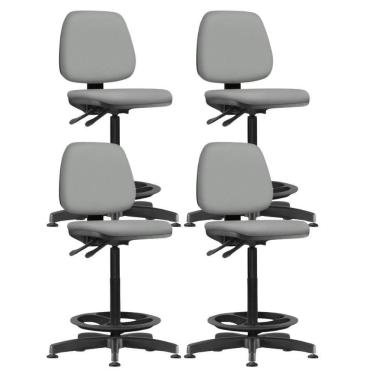 Imagem de Kit 04 Cadeiras Caixa Alta Giratória Estofada Work F02 Sintético Cinza - Lyam Decor