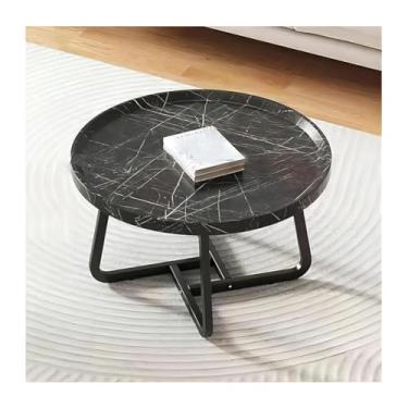Imagem de HGTRH Mesas de encaixe redondas para sala de estar, conjunto de 2 mesas de centro modernas com suporte de aço carbono HDF empilhável para apartamento, sala de estar, quarto, varanda, preto, 60 x 60 x
