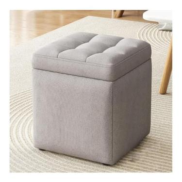 Imagem de HGTRH Banco de armazenamento acolchoado macio e apoio para os pés com tampa flip-top, enchimento de esponja, capa de linho respirável, suporte estável de 4 pontos para livros, armazenamento de