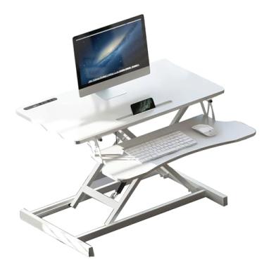 Imagem de Conversor de mesa de pé ajustável em altura, mesa dobrável para laptop com bandeja de teclado, interface USB, desmontagem e faixa de elevação de montagem: 14 a 50 cm, 80 x 40 cm, preto, branco, branco