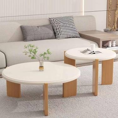 Imagem de Yadlan Conjunto de 2 mesas de centro redondas redondas para espaços pequenos, mesas de centro de madeira para sala de estar, quarto, 50 cm + 70 cm