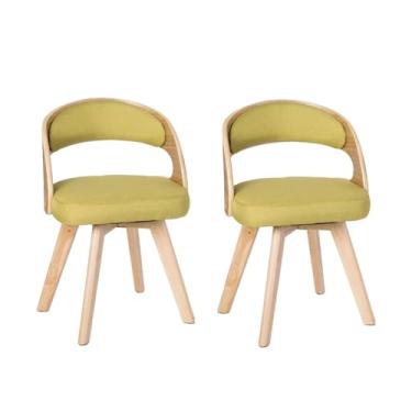 Imagem de HGTRH Cadeiras de jantar de madeira, cadeira estofada giratória com almofada de linho de algodão e encosto oco em arco pernas de madeira para quarto e cozinha A 2 peças