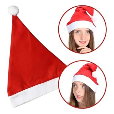 Imagem de Gorro de Natal Vermelho Com Pompom, Chapéu de Papai e Mamãe Noel, Acessórios Natalinos