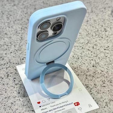 Imagem de HTVJFX Capa de silicone líquido de luxo com suporte de anel e capa protetora magnética fosca macia para iPhone 12 Pro (para iPhone 12 Pro/azul)