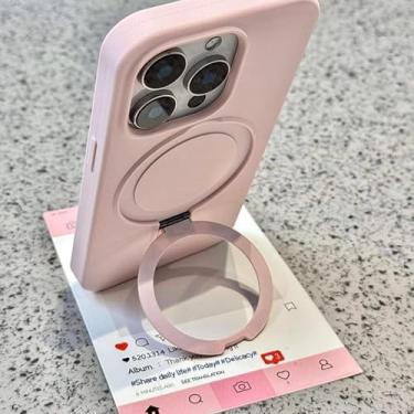 Imagem de HTVJFX Capa de silicone líquido de luxo com suporte e anel para iPhone 14 Plus, além de capa protetora magnética fosca e macia (para iPhone 14 Plus/rosa)