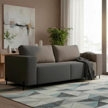 Imagem de Sofá 3 Lugares Sense Moderno Bouclê Base Ferro Balaqui Decor Grafite