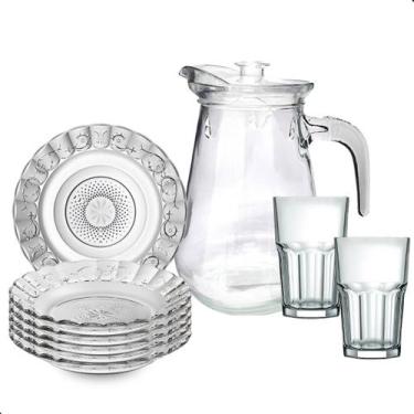 Imagem de Jogo De Pratos Fundos Com Jarra E Copos 13 Peças Em Vidro - SIGULLAR
