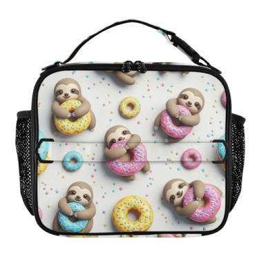 Imagem de Joisal Lancheira fofa de bichinhos de preguiça para mulheres, meninas, lancheira com alça de ombro, lancheira masculina e infantil, para trabalho, meninos, rosa, bolsa térmica divertida