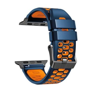 Imagem de AXPTI FKM Pulseira de borracha para Apple Watch Series 9 8 7 6 5 4 SE 45mm 44mm 42mm Ultra 1 2 49MM Acessórios de relógio de substituição Pulseiras (Cor: Azul Laranja, Tamanho: 49 mm)