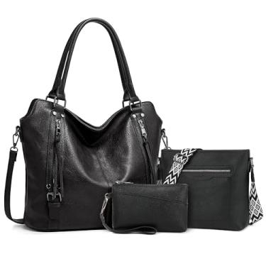 Imagem de TANTOMI Conjunto de bolsas transversais para mulheres, bolsas de mão grande, carteira feminina Hobo com alças ajustáveis, Preto