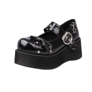 Imagem de Tênis feminino versátil, impermeável, com sola grossa, bico redondo, fivela, laço, bolo, esponja, feito sob medida, Preto, 38