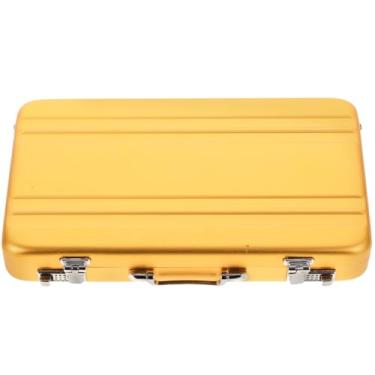 Imagem de Tofficu Mini pasta dourada com porta-cartões de visita de metal – porta-cartões de alumínio portátil para imagem profissional, grande capacidade, durável e leve para reuniões de negócios e eventos