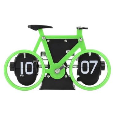 Imagem de AYNEFY Relógio Flip retrô, Despertador Em Formato de Bicicleta de Aço Inoxidável Com Função de Lembrete Display de Número Grande Ornamento de Mesa Operacional Mecânico para Quarto de (Verde)