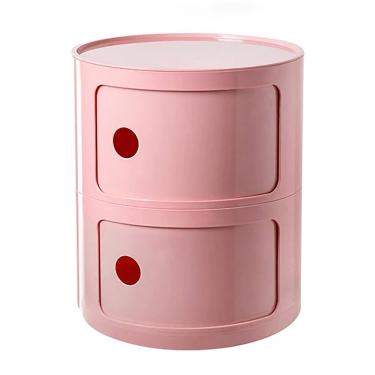 Imagem de Mesa De Cabeceira Com Gavetas E Porta De Correr - Mesa De Cabeceira Redonda Com Armazenamento Para Quarto, Sala De Estar Ou Banheiro - Mesa De Cabeceira Moderna Mesa Lateral, Pink, 2tier