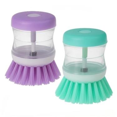 Imagem de Kit de 3 Escovas de Limpeza Multiuso - com Dispenser de Detergente, Lava-Louça Não Risca, Ideal para Cozinha, Banheiro e Utensílios Residenciais (2 Unidades)