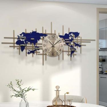Imagem de Relógio de parede grande 3D, relógio de parede com mapa-múndi operado por bateria, relógios silenciosos sem tique-taque, relógio digital pendurado para, relógios de parede modernos de 93 cm