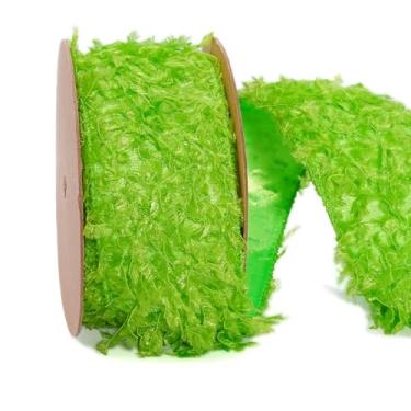 Imagem de LaRibbons Fita peluda de monstro limão 6 cm x 10 metros, fita de pele sintética verde para árvore de Natal, artesanato, embrulho de presente, guirlanda de laço DIY decorativo