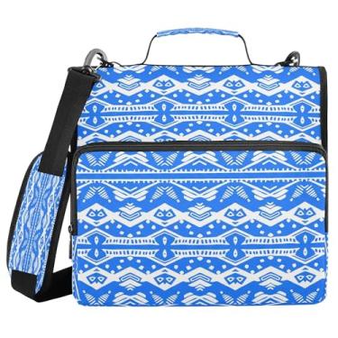 Imagem de SEHANY Fichário de zíper azul e branco com alça de ombro, capacidade para 500 folhas, vários bolsos, fichário com 3 anéis com zíper de 3 cm