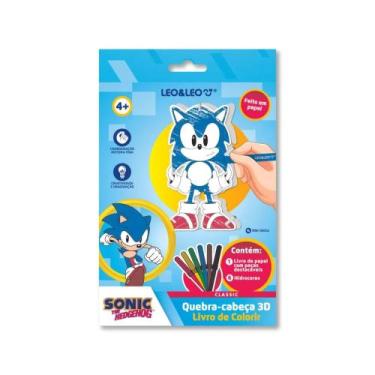Imagem de Livro para Colorir Quebra-Cabeça 3D de Papel Sonic + Hidrocor Leo&Leo 
