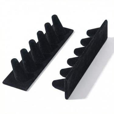 Imagem de Dcoteh Pacote com 2 suportes de exibição de anel de veludo, organizador de anel de joias preto com vários cones de anel, vitrine de anel para fornecedores, feiras de artesanato, balcão de boutique