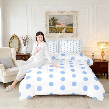 Imagem de Homewish Conjunto de edredom queen de bolinhas azuis, vintage, francês com bolinhas, para crianças, adolescentes e adultos, com círculos geométricos simples, com 2 fronhas