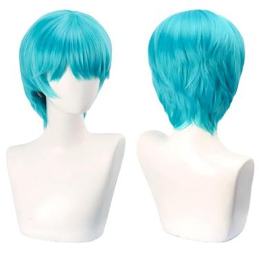 Imagem de PORSMEER Peruca masculina azul curta fantasia cosplay anime cabelo, Jasa Idol fantasia peruca Halloween acessório cabelo