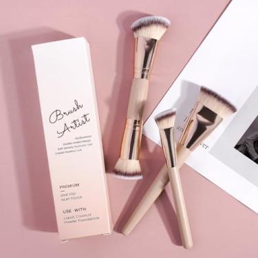 Imagem de Conjunto de 3 pincéis de maquiagem, para base, sombra e blush (rosa)