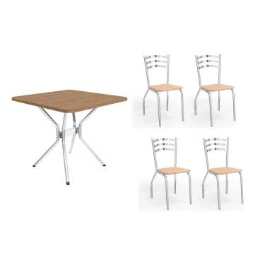 Imagem de Conjunto: Mesa Sala Jantar Loire C- Tampo De Madeira 90cm + 4 Cadeiras Portugal Cromada-nude 16 - Kappesberg