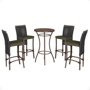 Imagem de Mesa Bistro E 4 Banquetas Roma Marrom Corda Náutica 13 Preta