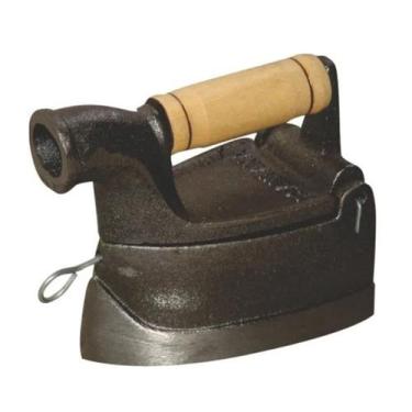 Imagem de Ferro Passar Roupa A Brasa Alça Madeira Chaminé 20x10x15,5cm