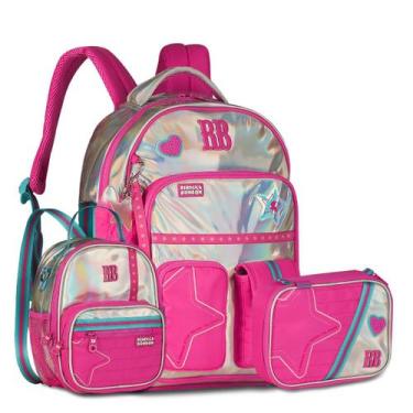 Imagem de Kit Mochila Costas Prateada com Lancheira Térmica e Estojo - Rebecca B