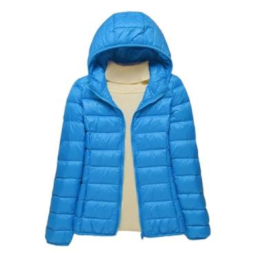 Imagem de Niiyyjj Jaqueta feminina acolchoada plus size feminina ultraleve com capuz, Com capuz azul, 4G