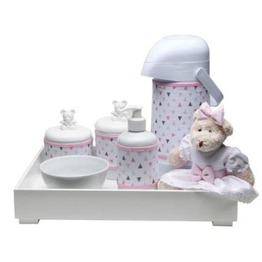 Imagem de Kit Higiene Toys Claro Ursa Rosa Quarto Bebê Infantil Menina - Potinho