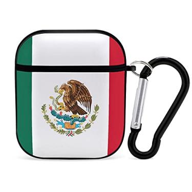 Imagem de YouTary Padrão de bandeira do México compatível com AirPods 1 e 2, capa com chaveiro, capa de fone de ouvido, unissex, à prova de choque, acessórios de carregamento sem fio