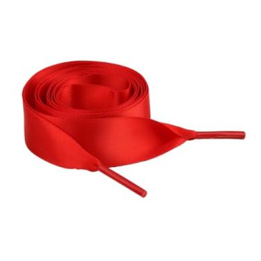 Imagem de 1Pair 2CM Width Flat Ribbon Shoe Laces Rubber Sneakers Silk Satin Shoelace Boot Shoelaces (Color : 3 Red, Size : 100cm)