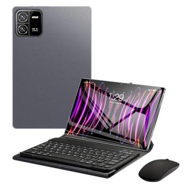Imagem de Tablet 3 em 1 com teclado/case/mouse, tablet Android 13 de 10,1 polegadas, tela FHD IPS 1960x1200 de 12 GB + 512 GB, câmera de 8 MP + 16 MP, WiFi 2,4 G/5 G, GPS, 8000 mAh (Cinza)