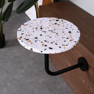 Imagem de Mesa de bar redonda de estilo moderno com acabamento em terrazzo branco e base de ferro para pub, bistrô, café, mesa de centro de parede, B