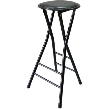 Imagem de Banco dobrável sem encosto 24/28 pol., Banco de bar dobrável portátil para cozinha, sala de recepção, alto redondo acolchoado com capacidade de 120 kg, preto, preto, 28 pol./70 cm