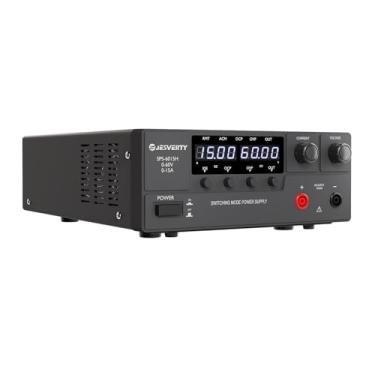Imagem de Jesverty Fonte de alimentação DC variável, 0-60V 0-15A comutação ajustável DC regulada fonte de alimentação de bancada com botão codificador, interruptor liga/desliga de saída, display LED de 4